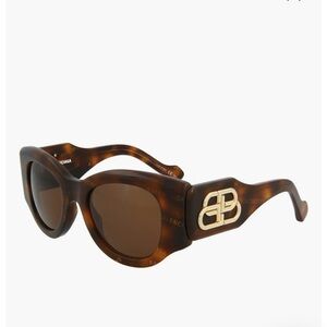 New Balenciaga Tortoise BB0070S Logo Cat Eye Sunglasses Havana Havana Brown